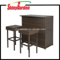 Rattan Bar Set Pátio Ao Ar Livre Quintal Mesa e 2 Tamboretes